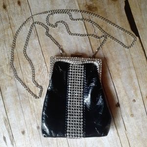 Evening clutch black faux leather crystal